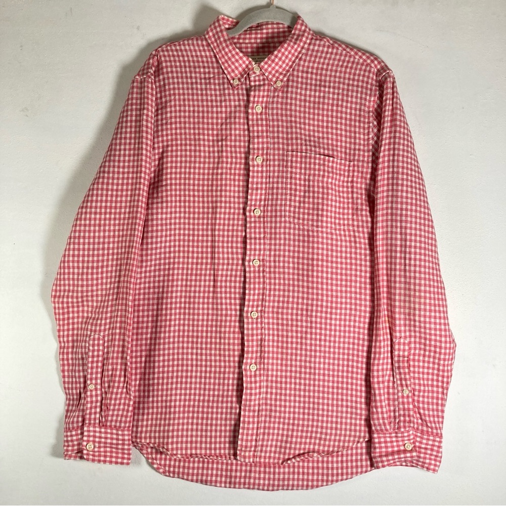 Club Monaco Gingham Check Shirt Pink Slim Fit Men Size L